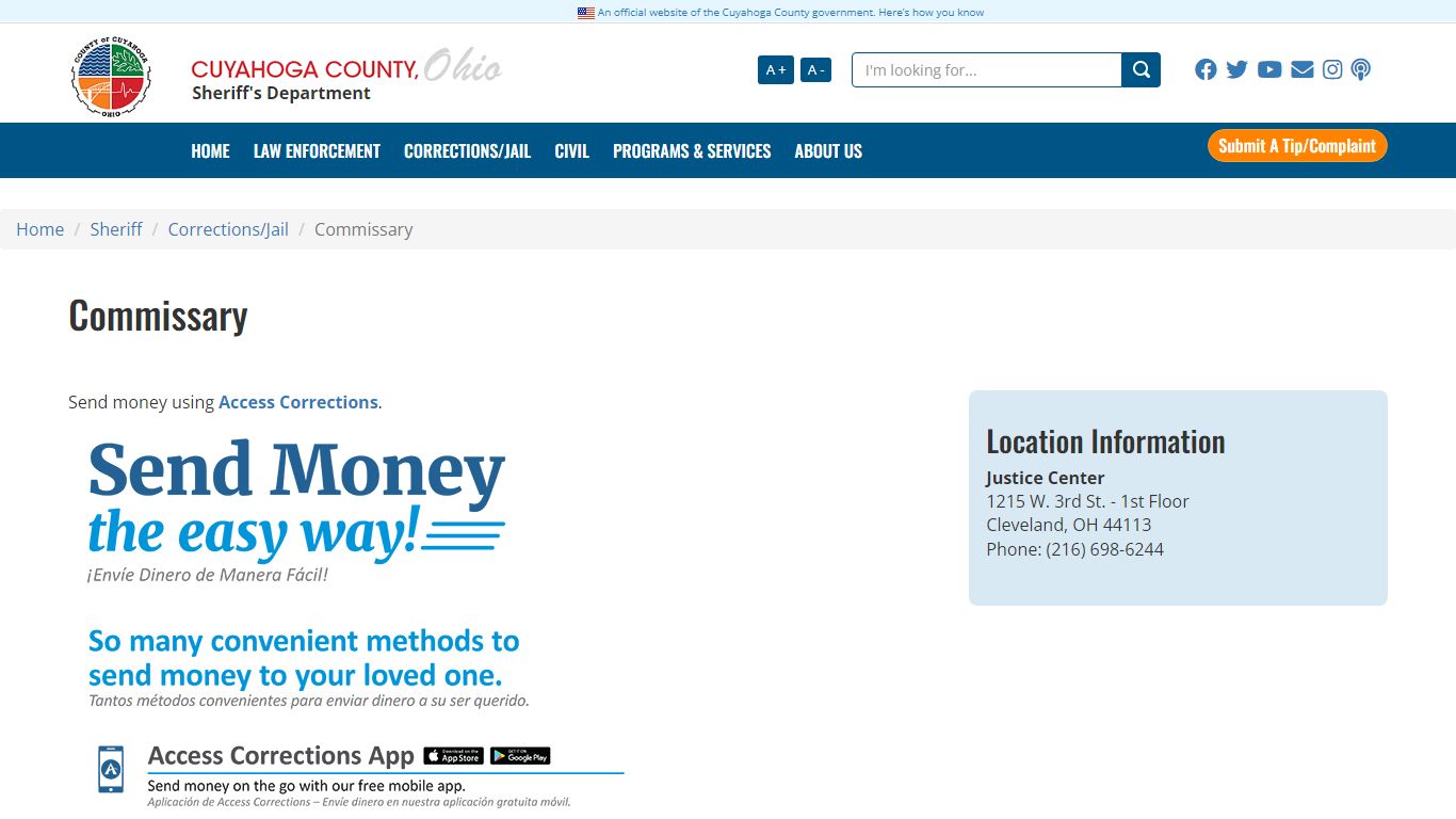 Commissary - cuyahogacounty.gov