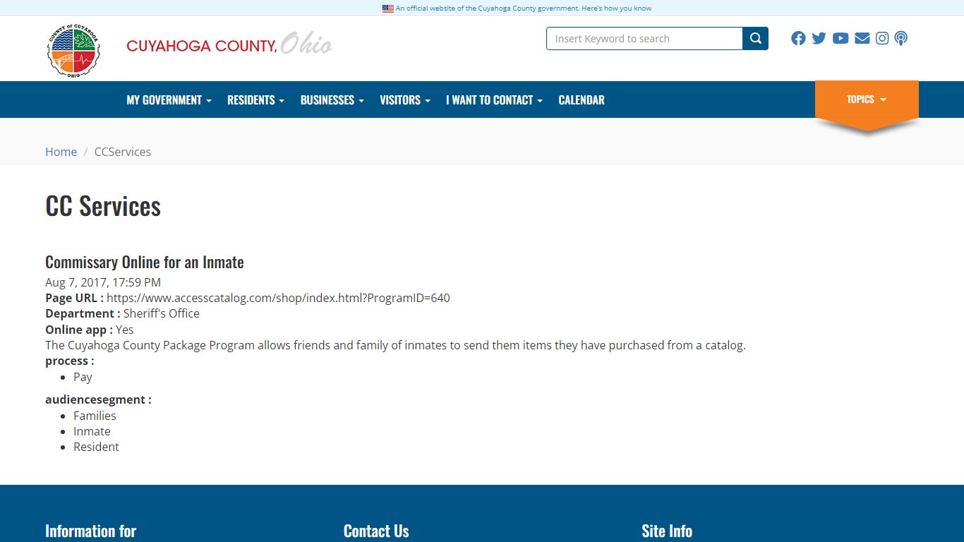 Commissary Online for an Inmate - cuyahogacounty.gov